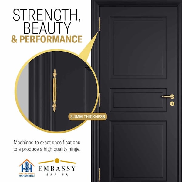 Embassy 4 x 4 Solid Brass Ball Bearing Hinge, Satin Brass Finish Acorn Tips - 4040BBUS4A-1
