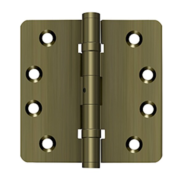 Deltana Pair of 4 x 4 x 1/4 Ball Bearing Radius Hinges with Non Removable Pin; Antique Brass Finish - DSB4R4NB5