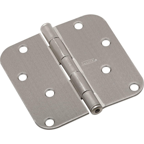 National 4 In. x 5/8 In. Radius Satin Nickel Door Hinge - N830243