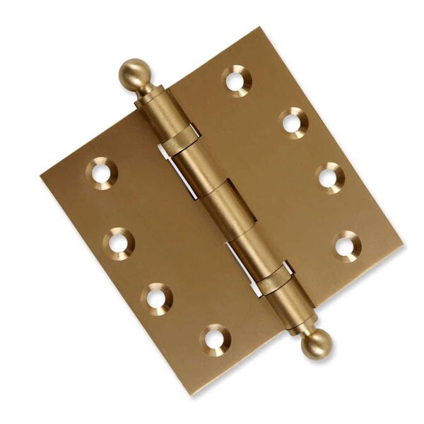 Embassy 4-1/2 x 4-1/2 Solid Brass Ball Bearing Hinge, Satin Brass Finish Ball Tips - 4545BBUS4B-1