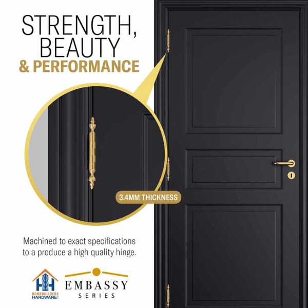 Embassy 4 x 4 Solid Brass Ball Bearing Hinge, Satin Brass Finish Ball Tips - 4040BBUS4B-1