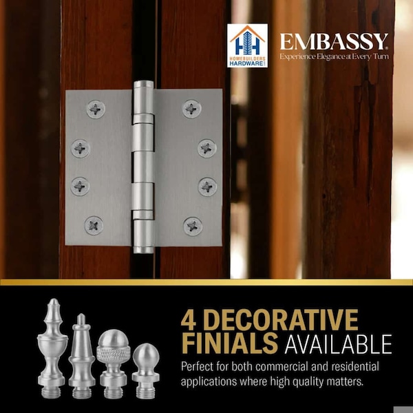Embassy 3-1/2 x 3-1/2 Solid Brass Hinge, Satin Nickel Finish with Ball Tips - 3535BBUS15B-1