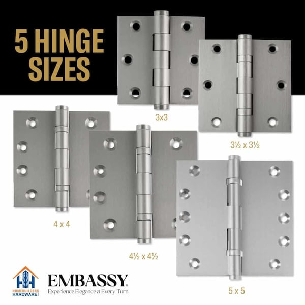 Embassy 3-1/2 x 3-1/2 Solid Brass Hinge, Satin Nickel Finish with Ball Tips - 3535BBUS15B-1