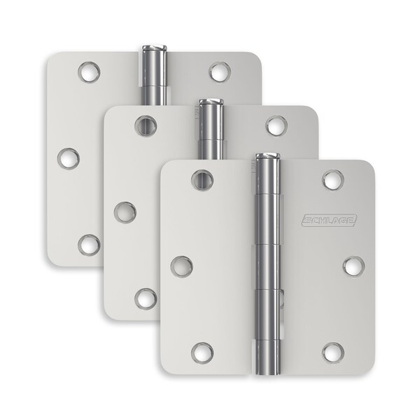 Schlage Residential Pack of 3 3-1/2in x 3-1/2in 1/4in Radius Corner Hinges Bright Chrome Finish, 3PK - S3P1012FRP625