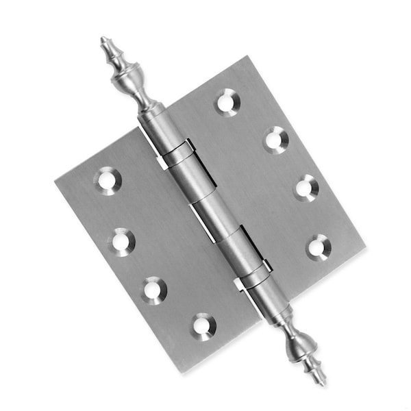 Embassy 4-1/2 x 4-1/2 Solid Brass Ball Bearing Hinge, Satin Nickel Finish Urn Tips - 4545BBUS15U-1