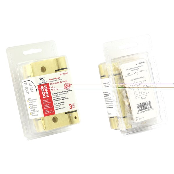 Prime-Line Door Hinge Commercial UL Adjust Self-Close, 4 in. w/ Square & 5/8 in. Corners, Satin Brass 3 Pack - U 1159363