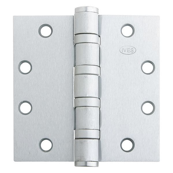 Ives Door and Butt Hinge, Stainless Steel, Full Mortise Mounting, 4 1/2 in Leaf W x 4 1/2 in Leaf H - 5BB1HW 4.5X4.5 630