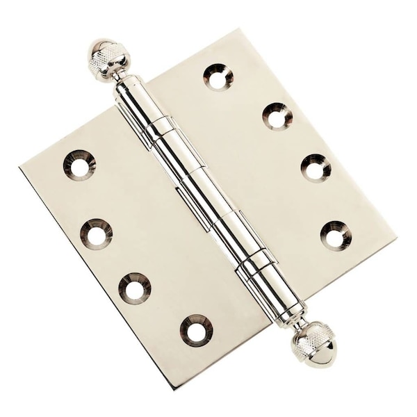 Embassy 4-1/2 x 4-1/2 Solid Brass Ball Bearing Hinge, Polished Nickel Finish Acorn Tips - 4545BBUS14A-1