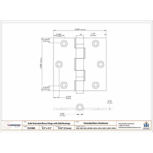 Embassy 3-1/2 x 3-1/2 Solid Brass Hinge, Oil Rubbed Bronze Finish with Acorn Tips - 3535BBUS10BA-1