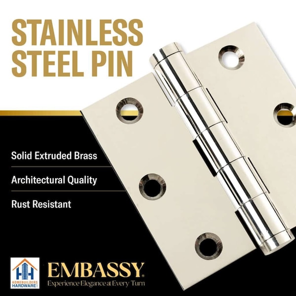 Embassy 3 x 3 Solid Brass Hinge, Polished Nickel Finish with Urn Tips - 3030US14U-1
