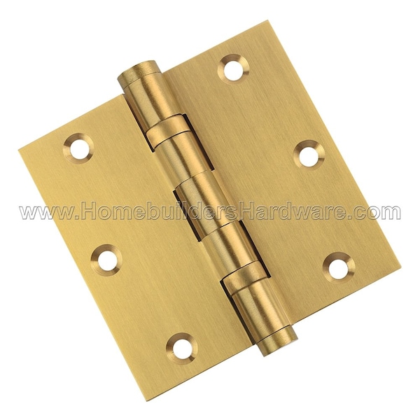 Embassy 3-1/2 x 3-1/2 Solid Brass Ball Bearing Hinge, Satin Brass Finish with Flat Tips - 3535BBUS4F-1