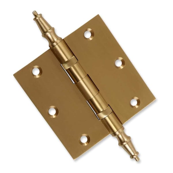 Embassy 3-1/2 x 3-1/2 Solid Brass Hinge, Satin Brass Finish with Steeple Tips - 3535BBUS4S-1