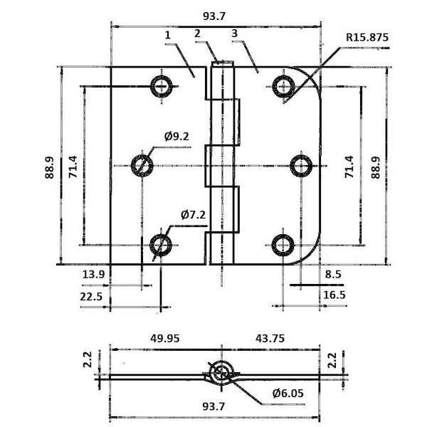 Richelieu 312 in 89 mm Full Mortise Combination Butt Hinge  58 po 15, 8 mm Radius, OilRubbed Bronze - 81821ORBB