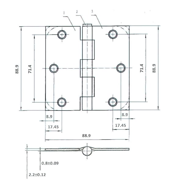 Richelieu 2Pack 3 12inch 89 mm Full Mortise Butt Hinge  14 Radius, Brushed Chrome - 2821BCB