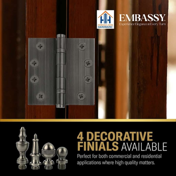 Embassy 3-1/2 x 3-1/2 Solid Brass Hinge, Pewter Finish with Ball Tips - 3535BBUS17AB-1
