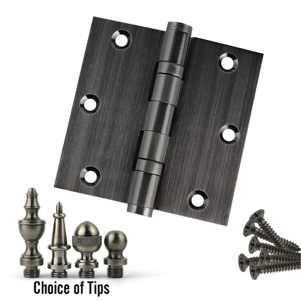Embassy 3-1/2 x 3-1/2 Solid Brass Hinge, Pewter Finish with Ball Tips - 3535BBUS17AB-1