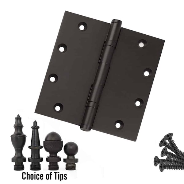 Embassy 5 x 5 Solid Brass Ball Bearing Hinge, Oil Rubbed Bronze Finish with Flat Tips - 5050BBUS10B-1