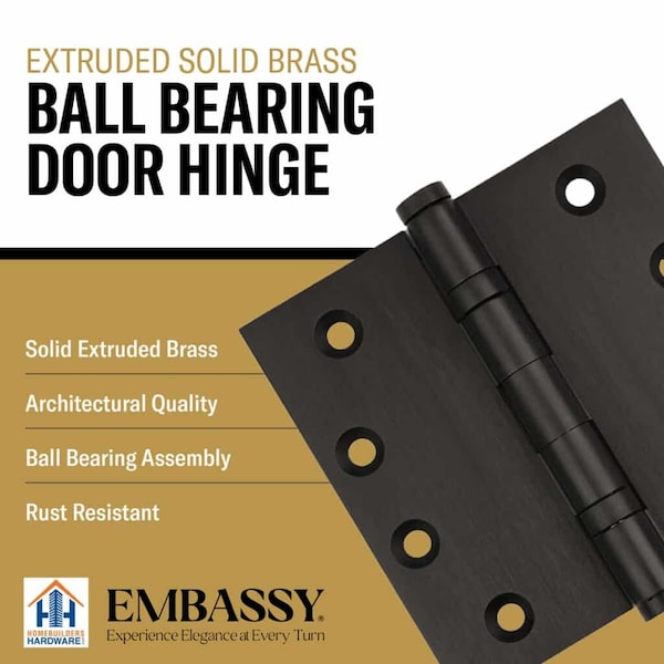 Embassy 5 x 5 Solid Brass Ball Bearing Hinge, Oil Rubbed Bronze Finish with Flat Tips - 5050BBUS10B-1