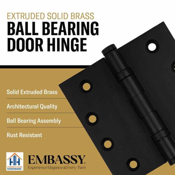 Embassy 3-1/2 x 3-1/2 Solid Brass Hinge, Flat Black Finish with Ball Tips - 3535BBUS19B-1