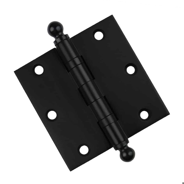 Embassy 3-1/2 x 3-1/2 Solid Brass Hinge, Flat Black Finish with Ball Tips - 3535BBUS19B-1