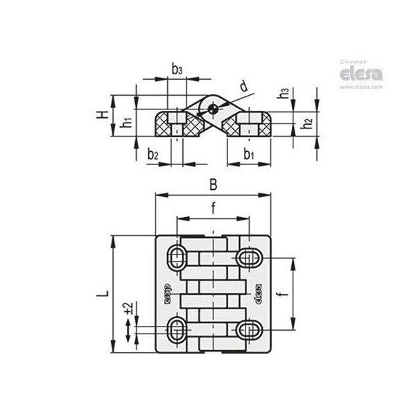 Elesa Hinges with slotted holes of adjustment, CFA.65-SL-HV - CFA-SL