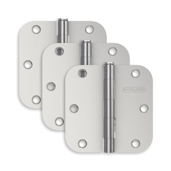Schlage Residential Pack of 3 3-1/2in x 3-1/2in 5/8in Radius Corner Hinges Bright Chrome Finish, 3PK - S3P1011FRP625