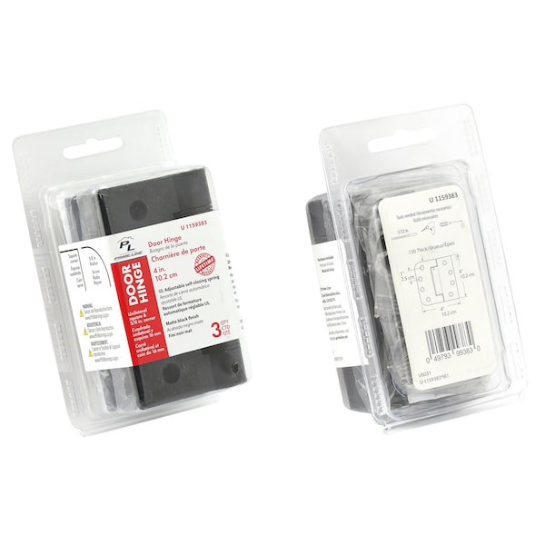 Prime-Line Door Hinge Commercial UL Adjust Self-Close, 4 in. w/ Square & 5/8 in. Corners, Matte Black 3 Pack - U 1159383