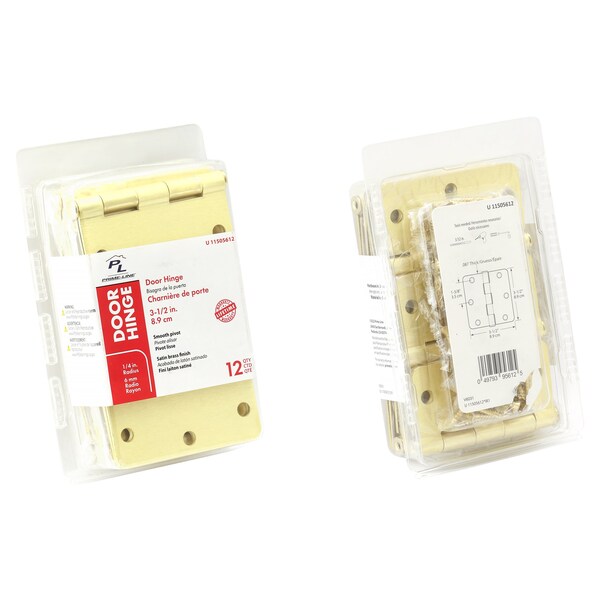 Prime-Line Door Hinge Residential Smooth Pivot, 3-1/2 in. with 1/4 in. Corners, Satin Nickel 12 Pack - U 11505612