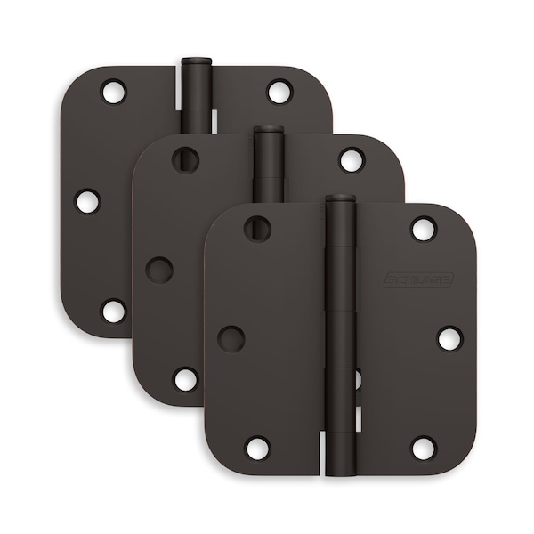Schlage Residential Pack of 3 3-1/2in x 3-1/2in 5/8in Radius Corner Hinges Aged Bronze Finish, 3PK - S3P1011FRP716