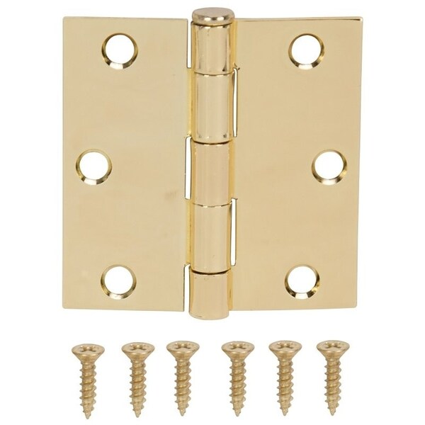 Prosource Square Corner Door Hinge, Steel, Polished Brass, Loose Pin, 180 deg Range of Motion - LR-705-PS