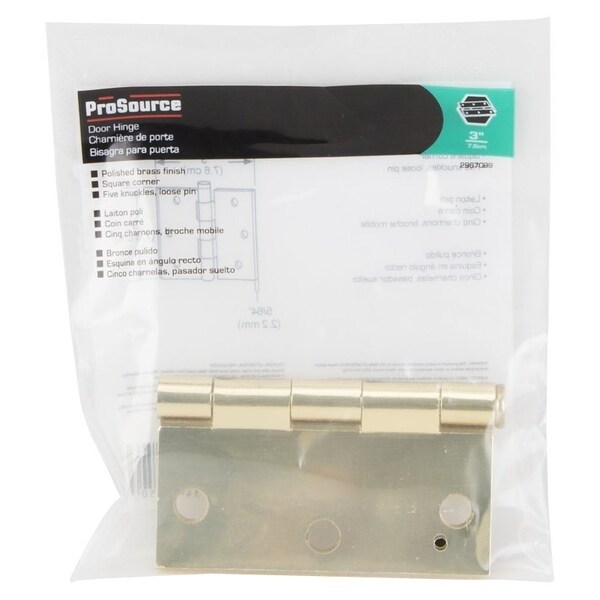 Prosource Square Corner Door Hinge, Steel, Polished Brass, Loose Pin, 180 deg Range of Motion - LR-705-PS