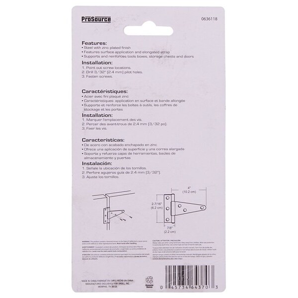 Prosource T-Hinge, Steel, Zinc, Fixed Pin, 180 deg Range of Motion, 26 Pair lb - LTH-Z04-C2PS