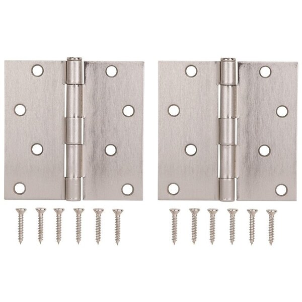 Prosource Square Corner Door Hinge, Steel, Satin Nickel, Loose Pin, 180 deg Range of Motion - BH-502SN-PS