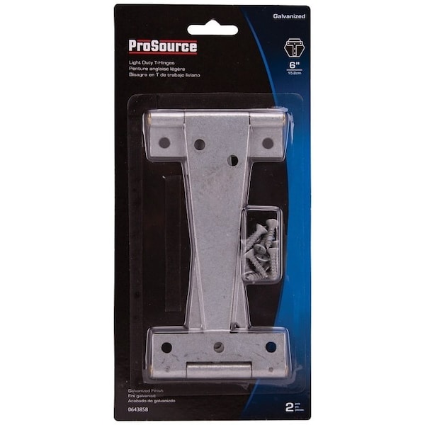 Prosource T-Hinge, Galvanized Steel, Galvanized Brass Pin, Fixed Pin, 180 deg Range of Motion, 36 Pair lb - LTH-G06-C2PS