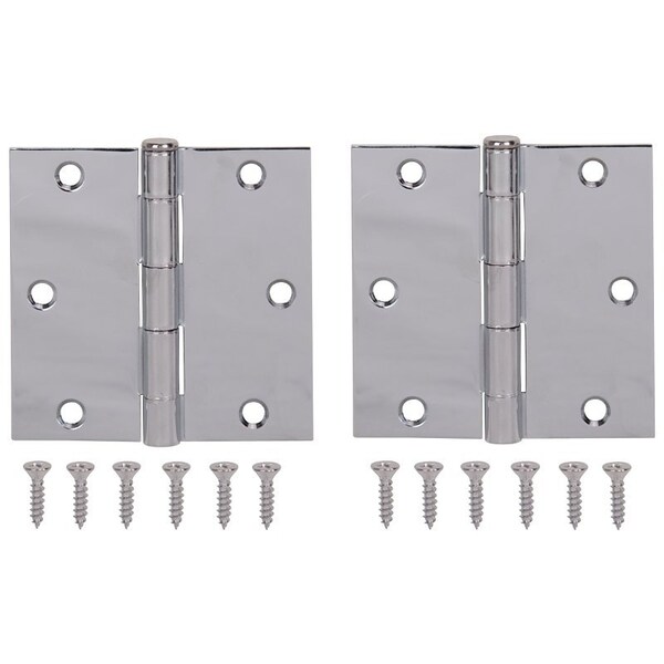 Prosource Square Corner Door Hinge, Steel, Chrome, Loose Pin, 180 deg Range of Motion, Screw Mount Mounting - BH-202CH-PS