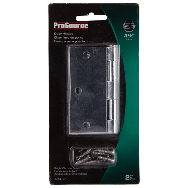 Prosource Square Corner Door Hinge, Steel, Chrome, Loose Pin, 180 deg Range of Motion, Screw Mount Mounting - BH-202CH-PS