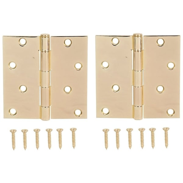 Prosource Square Corner Door Hinge, Steel, Brass, Loose Pin, 180 deg Range of Motion, Screw Mount Mounting - BH-502PB-PS