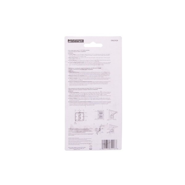 Prosource Door Hinge, Steel, Zinc, Loose Pin, 180 deg Range of Motion, Screw Mounting - LR-110-PS