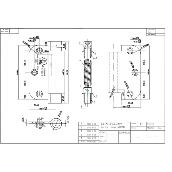 Richelieu 3 12inch 89 mm Full Mortise Adjustable Spring Hinge, Brushed Chrome - 51821BCR