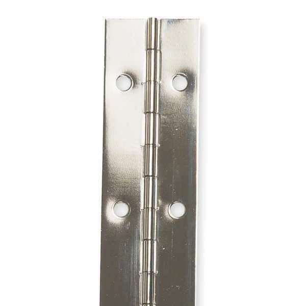 Zoro Select Piano Hinge, Steel, Full Surface Mounting, 5/8 in Leaf W x 48 in Leaf H, Bright Nickel - 1CBB4