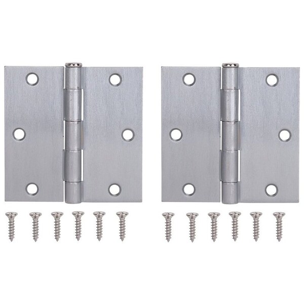 Prosource Square Corner Door Hinge, Steel, Satin Chrome, Loose Pin, 180 deg Range of Motion - BH-202SC-PS