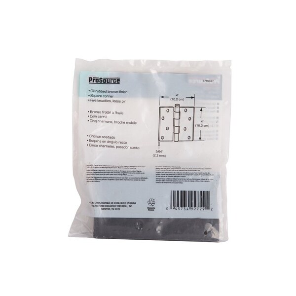 Prosource Square Corner Door Hinge, Steel, Oil-Rubbed Bronze, Loose Pin, 180 deg Range of Motion - 20339ORX