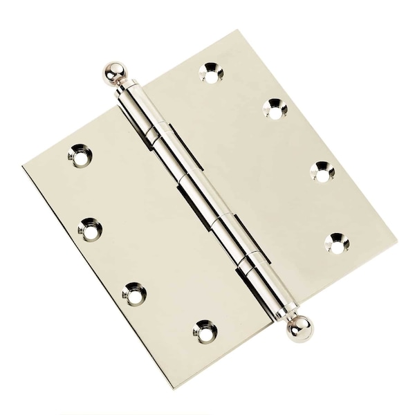 Embassy 5 x 5 Solid Brass Ball Bearing Hinge, Polished Nickel Finish Ball Tips - 5050BBUS14B-1