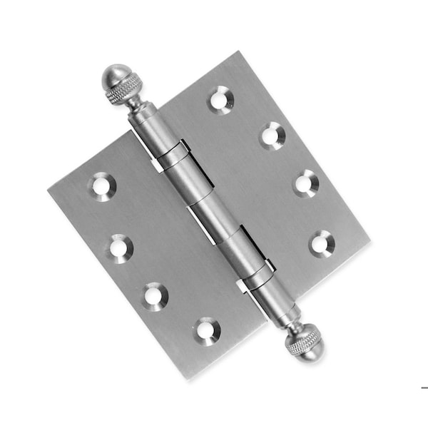 Embassy 4-1/2 x 4-1/2 Solid Brass Ball Bearing Hinge, Satin Nickel Finish Acorn Tips - 4545BBUS15A-1
