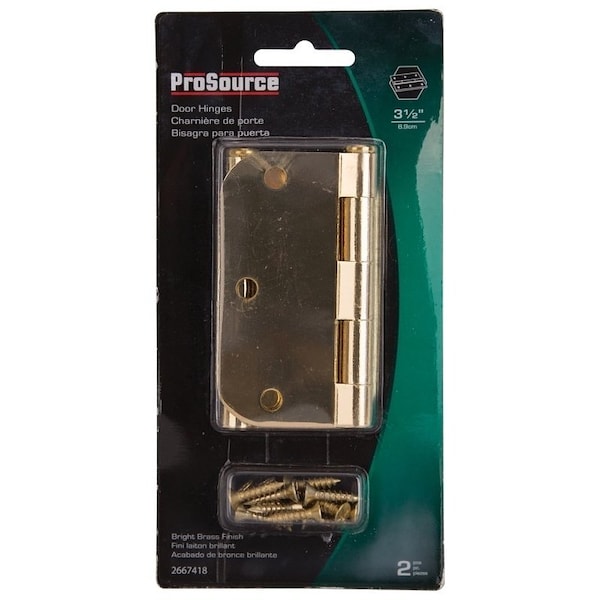 Prosource Door Hinge, Steel, Bright Brass, Loose Pin, 180 deg Range of Motion, Screw Mounting - BH-102PB-PS