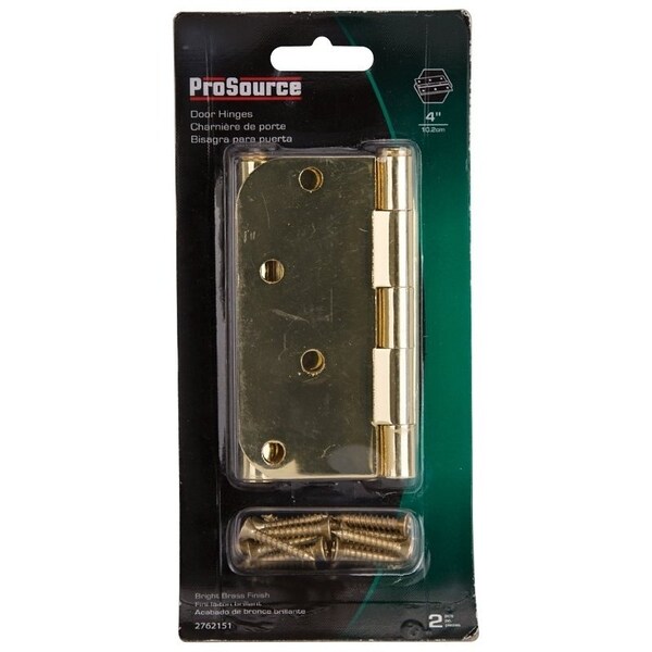 Prosource Door Hinge, Steel, Bright Brass, Loose Pin, 180 deg Range of Motion, Screw Mounting - BH-402PB-PS