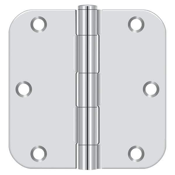 Deltana Door and Butt Hinge, Steel, Full Mortise Mounting, 1 3/4 in Leaf W x 3 1/2 in Leaf H, Bright Chrome - S35R526
