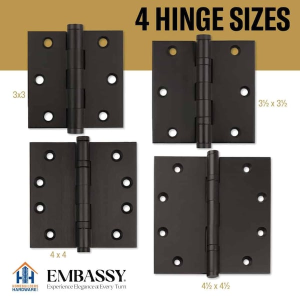 Embassy 3-1/2 x 3-1/2 Solid Brass Hinge, Oil Rubbed Bronze Finish with Ball Tips - 3535BBUS10BB-1