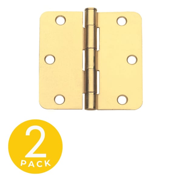 Global Door Controls 3 in. x 3 in. Satin Brass Full Moritse Residential 1/4 in. Radius Hinge with Removable Pin - Set of 2 - CP3030-1/4US4-M