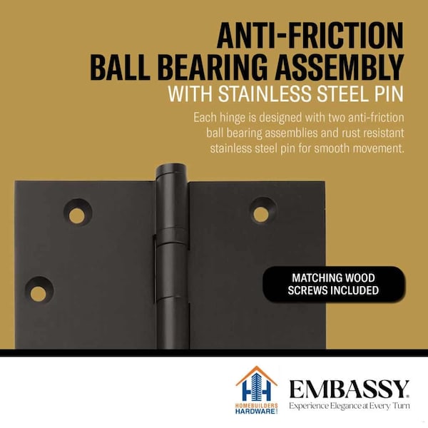 Embassy 4 x 4 Solid Brass Ball Bearing Hinge, Oil Rubbed Bronze Finish Ball Tips - 4040BBUS10BB-1